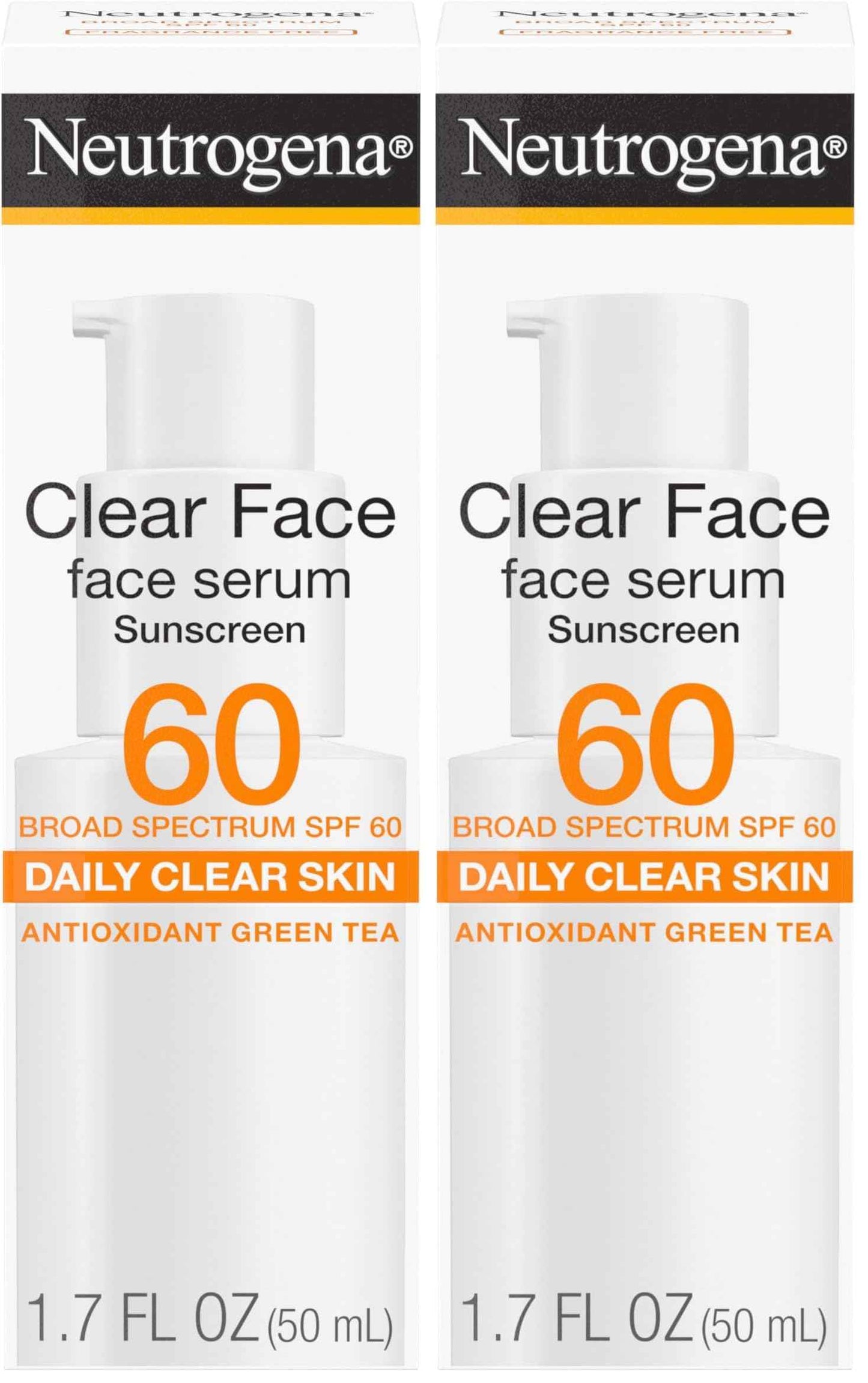 Neutrogena Clear Face Serum Sunscreen with Green Tea, Broad Spectrum SPF 60, Non-Comedogenic Face Sunscreen for Lightweight UVA/UVB Protection, Oxybenzone- & Fragrance-Free, 1.7 fl. oz