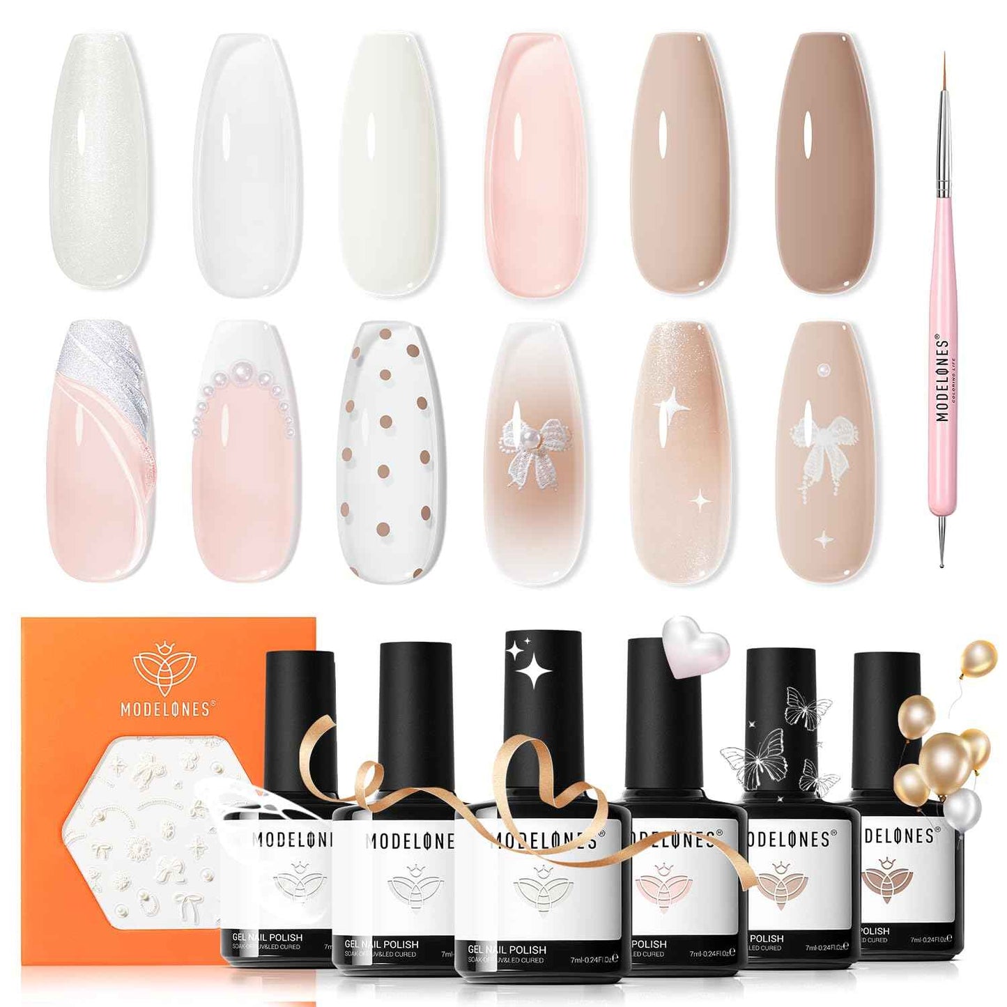 modelones Gel Nail Polish Kit -6 Colors Nude Pink Milky White Spring Gel Polish Set Skin Tones Neutral Brown Soak Off Gel Nail Kit Manicure DIY Nail Art Salon Home Gift