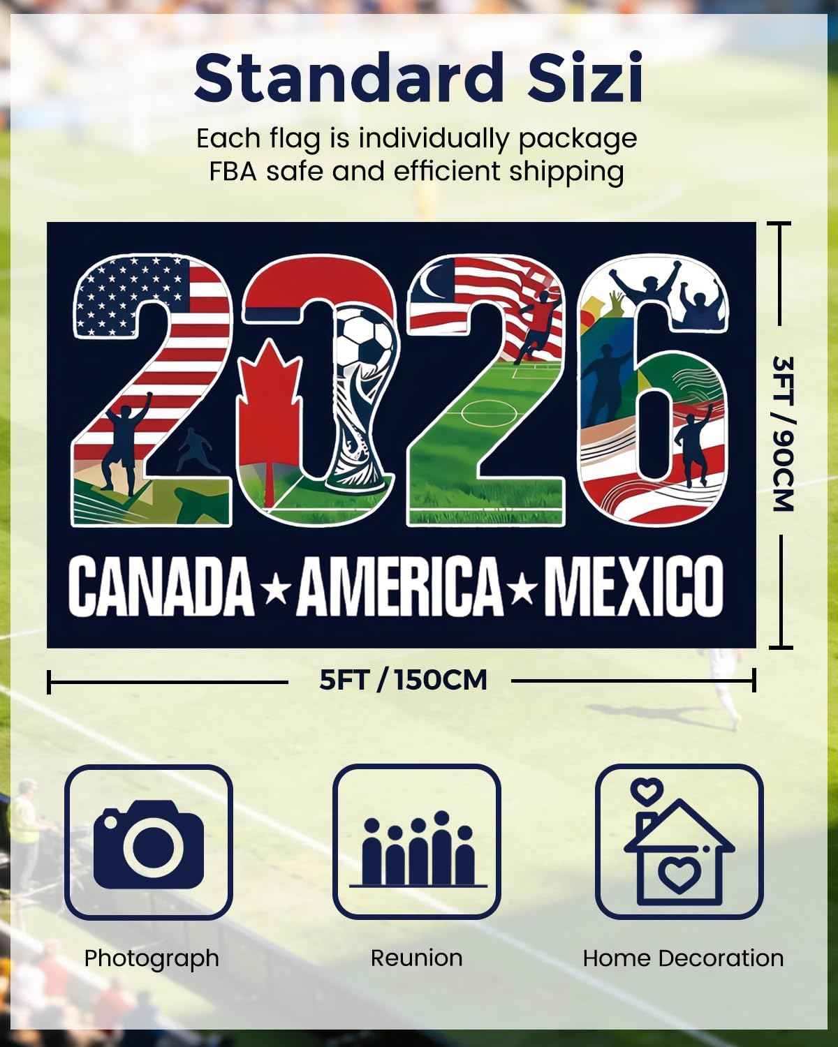 World Soccer Flag 2026 American Canada Mexico Football Supporters Banner, 5×3FT World Football Flags 2026 for Outdoor Terrace Decoration and Fan Gathering Events, Great Soccer Fans Gifts