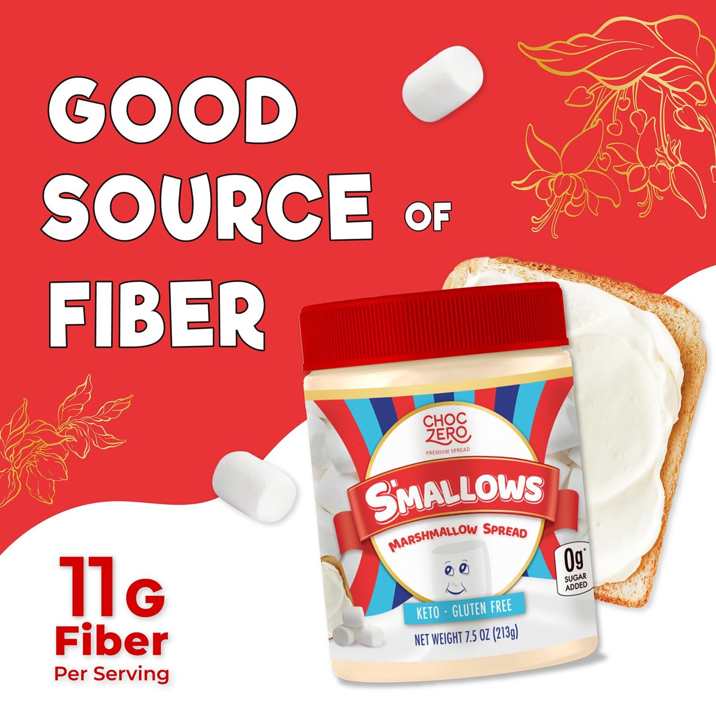 ChocZero_Marshmallow_Spread,_Gluten_Free,_Sugar_Free_Dessert_Creme_Dip,_Fat_Free,_High_in_Fiber,_7.5_oz_Jar