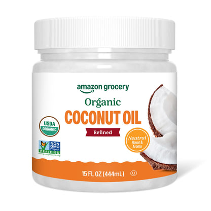 Amazon Grocery, Organic Refined Coconut Oil, 15 Fl Oz