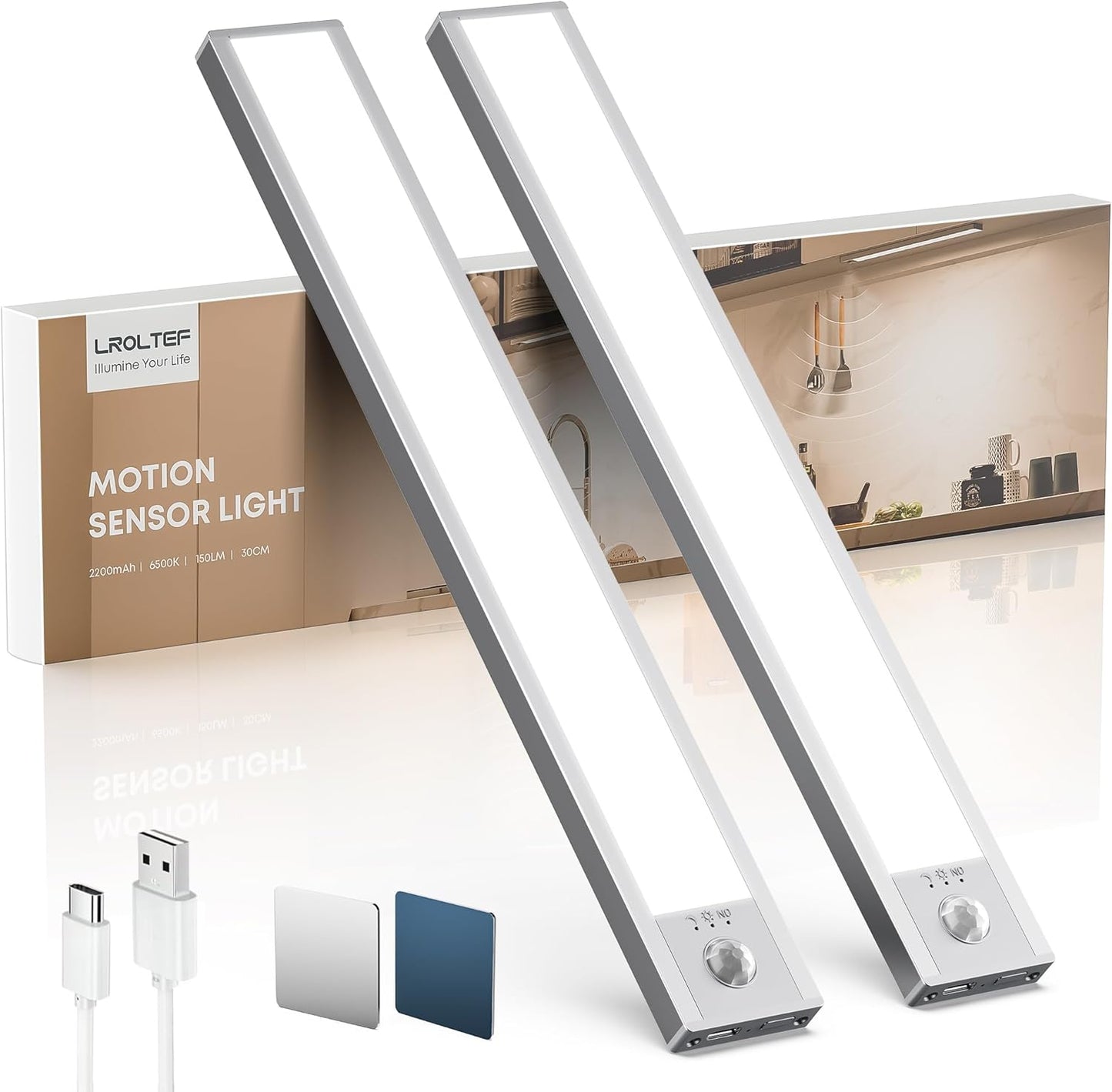 Under_Cabinet_Kitchen_Lights,_Motion_Sensor_Dimmable_30cm_2200mAh_6500K_LED_Under_Counter_Rechargeable_Wardrobe_Indoor_Night_Lights_for_Kitchen_Shelf_Stairs_Closet_2_Pack