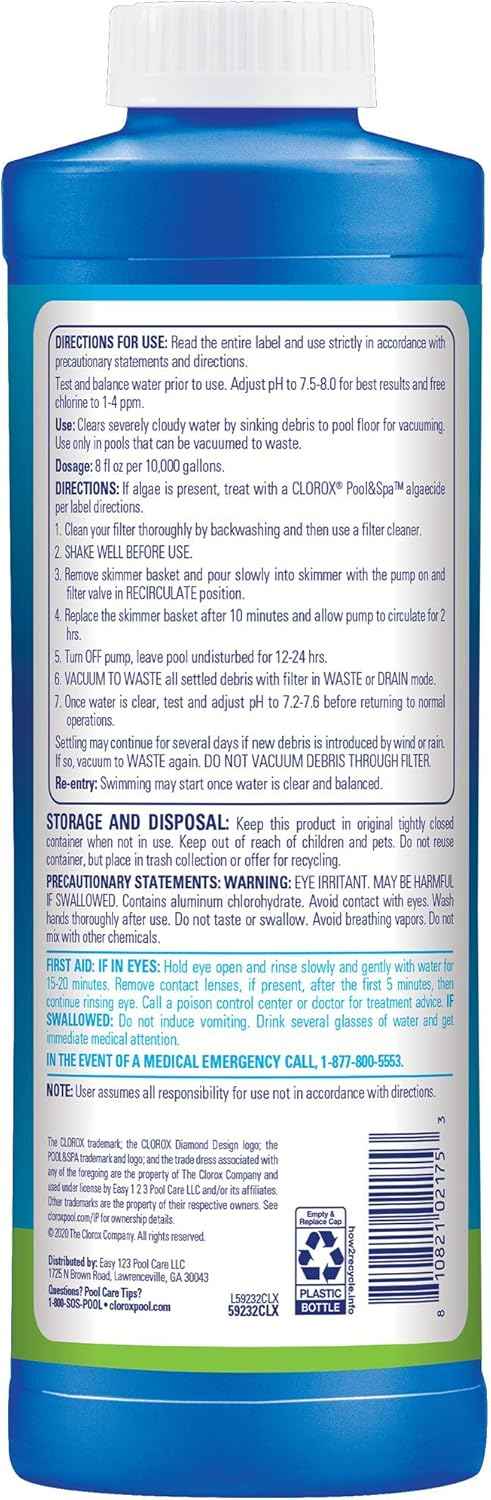 Clorox® Pool&Spa™ Swimming Pool Sink to Clear Flocculant, Sinks Debris, Dead Algae, Large Particles & Other Matters to Pool Floor