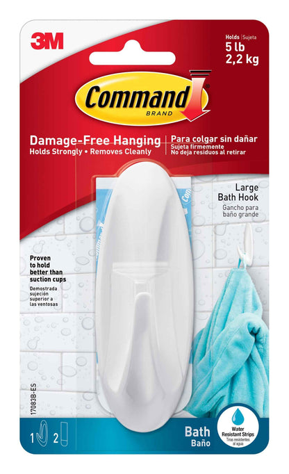 Command Designer Bath Hooks, White, 2-Hooks with Water-Resistant Strips (17081B-ES), Organize Your Dorm