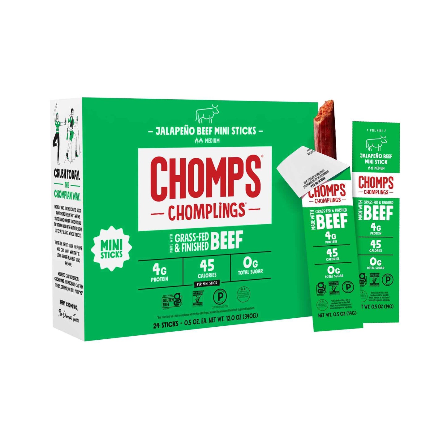 Chomps Snack Size Grass-Fed and Finished Jerky Snack Sticks 0.5oz 24-Pack - Keto, Paleo, Whole30, 4g Lean Meat Protein, Gluten-Free, Zero Sugar Food, Non-GMO Chomplings