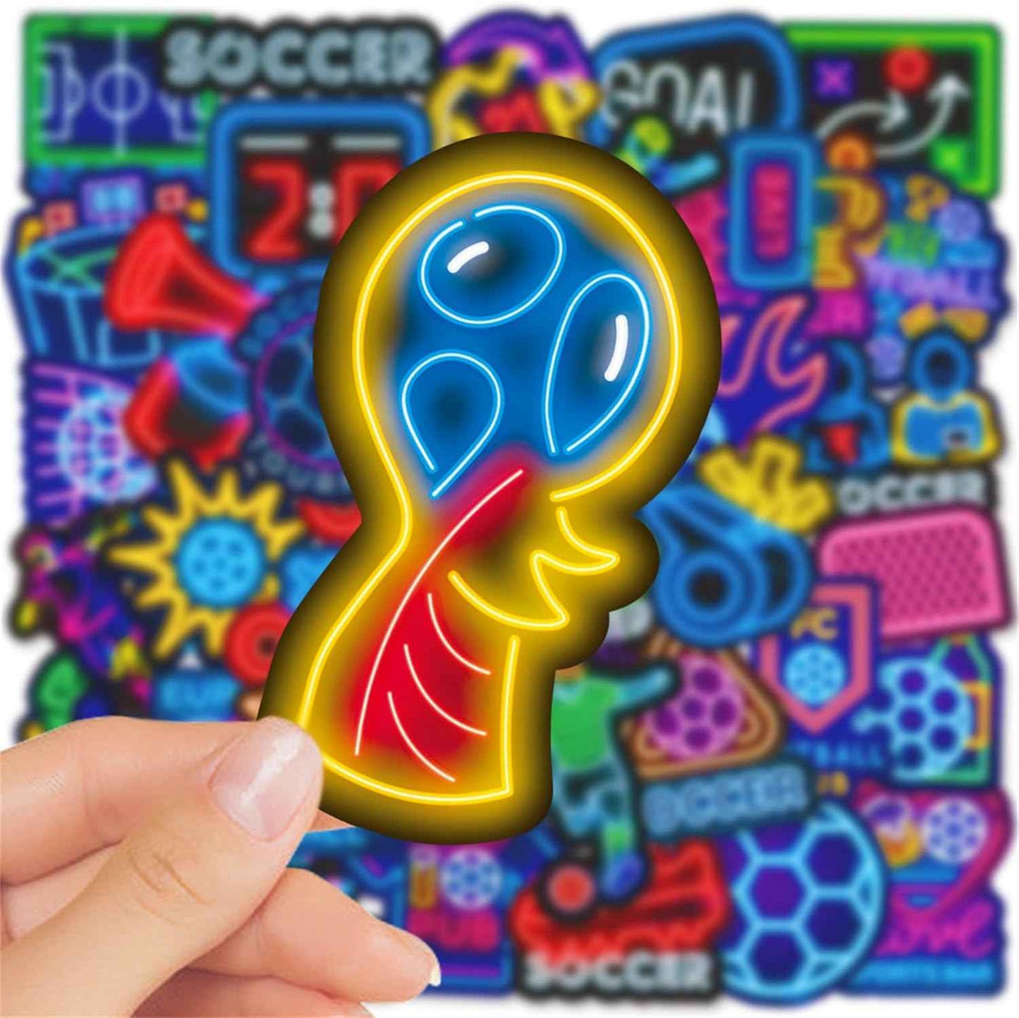 50pcs Neon Sports Theme Sticker,Waterproof Vinyl Stickers - Football SoccerDecor & Party Favors Gifts for Laptop, Water Bottle, Skateboard Guitar (Neon Sticker-2)
