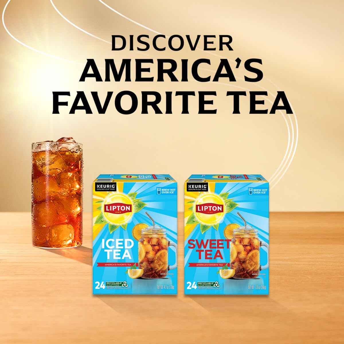 Lipton Southern Sweet Black Tea K-Cup Pods 24-Count Rainforest Alliance Certified Iced Tea for Keurig Coffee Makers with Real Tea Leaves and Natural Sweetness Brew Hot over Ice