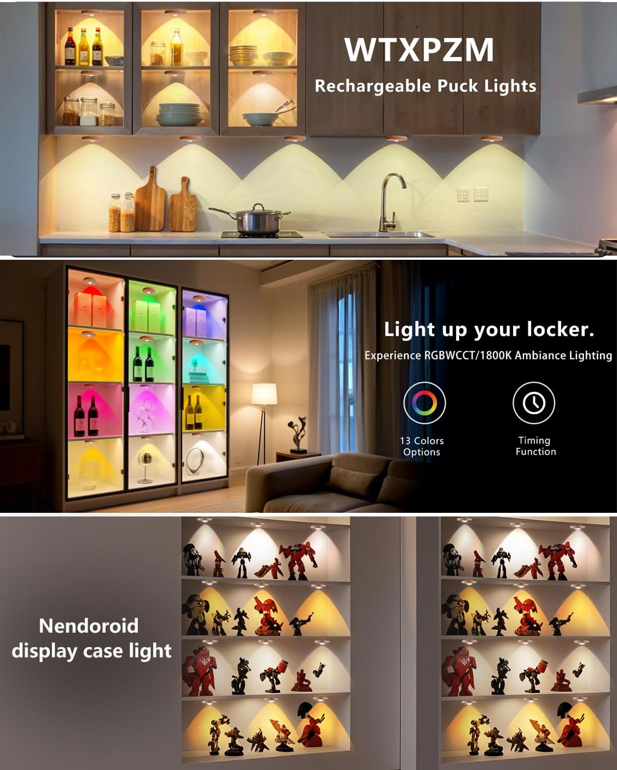 Puck_lights_with_remote,_2000mAh_rechargeable_cabinet_light,_Under_Cabinet_Lighting_Wireless,_Display_Cabinet,_Dimmable_Magnetic_Stick-On_Shelf_,_push_lights_battery_operated，(Wood_Color/Black,_3_Pcs)