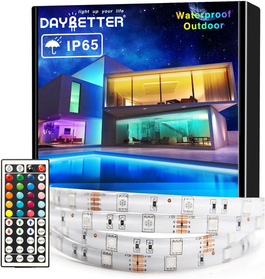 DAYBETTER_Waterproof_Led_Lights_for_Bedroom,_16.4ft/32.8ft/66ft_Led_Strip_Lights,_300_LEDs_Color_Changing_RGB_44_Keys_Remote_Controller,_12v_for_Outdoor_Room_Home_Party_Christmas_Decoration