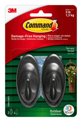 Command Terrace Hooks, 2 Hooks and 4 Strips, Damage-Free Hanging Wall Hook for Wall Decor, Holds up to 3 lb