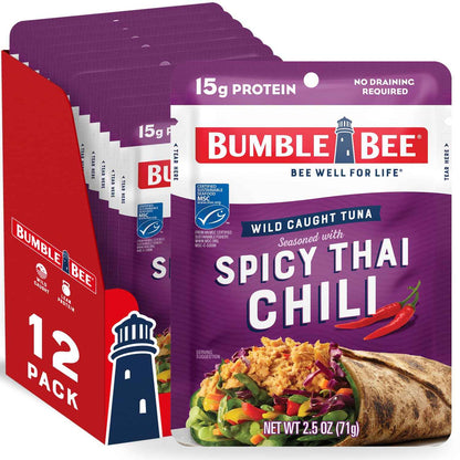 Bumble Bee Seasoned Tuna Pouch - Wild Caught and Ready to Eat for Snack, Salad, Korean Tuna Bowl - 14g Protein per Serving - PERFECT, PORTABLE, GOODNESS - 2.5 oz Packet