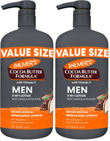Palmer's Cocoa Butter Formula Men's Face Moisturizer & Body Lotion for Dry Skin, 33.8 oz, 3-in-1 Fast Absorbing Lotion for Men, 48-Hr Hydration with Vitamin E, Soothes Dryness, Dermatologist Approved