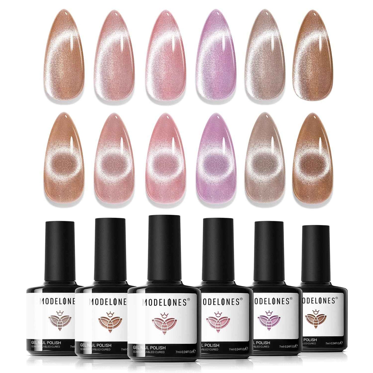 modelones Cat Eye Magnet Set, 15PCS French Cateye Gel Nail Polish Magnet Nail Art Tools Set Heart Magnet for Cat Eye Magnet Square Round Magnet Stick Diverse Glassy Cateye Effect for Women