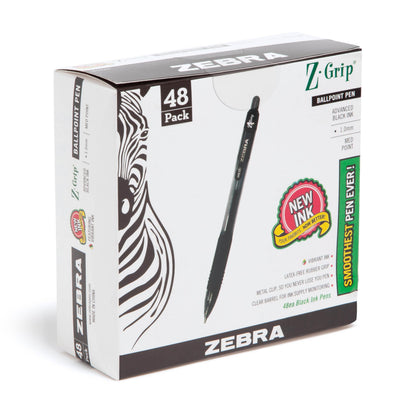Zebra Pen Z-Grip Retractable Ballpoint Pen, Smooth-Flowing Black Ink, 1.0mm Medium Point, School &amp;amp; Office Supplies, Ideal for Note-Taking, Journal and Planner Use, 48-Pack (22148)