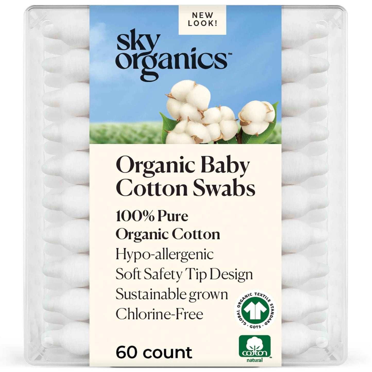 Sky Organics - Organic Cotton Swabs - Ultra Soft Tips - Strong & Durable - Hypoallergenic - Chlorine Free - Sustainable - Natural, Vegan & Cruelty Free - Skin Care & Self Care