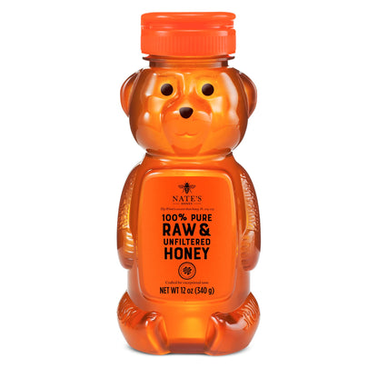 Nate&amp;#39;s 100% Pure, Raw &amp;amp; Unfiltered Honey - Award-Winning Taste, 12oz. Honey Bear Bottle