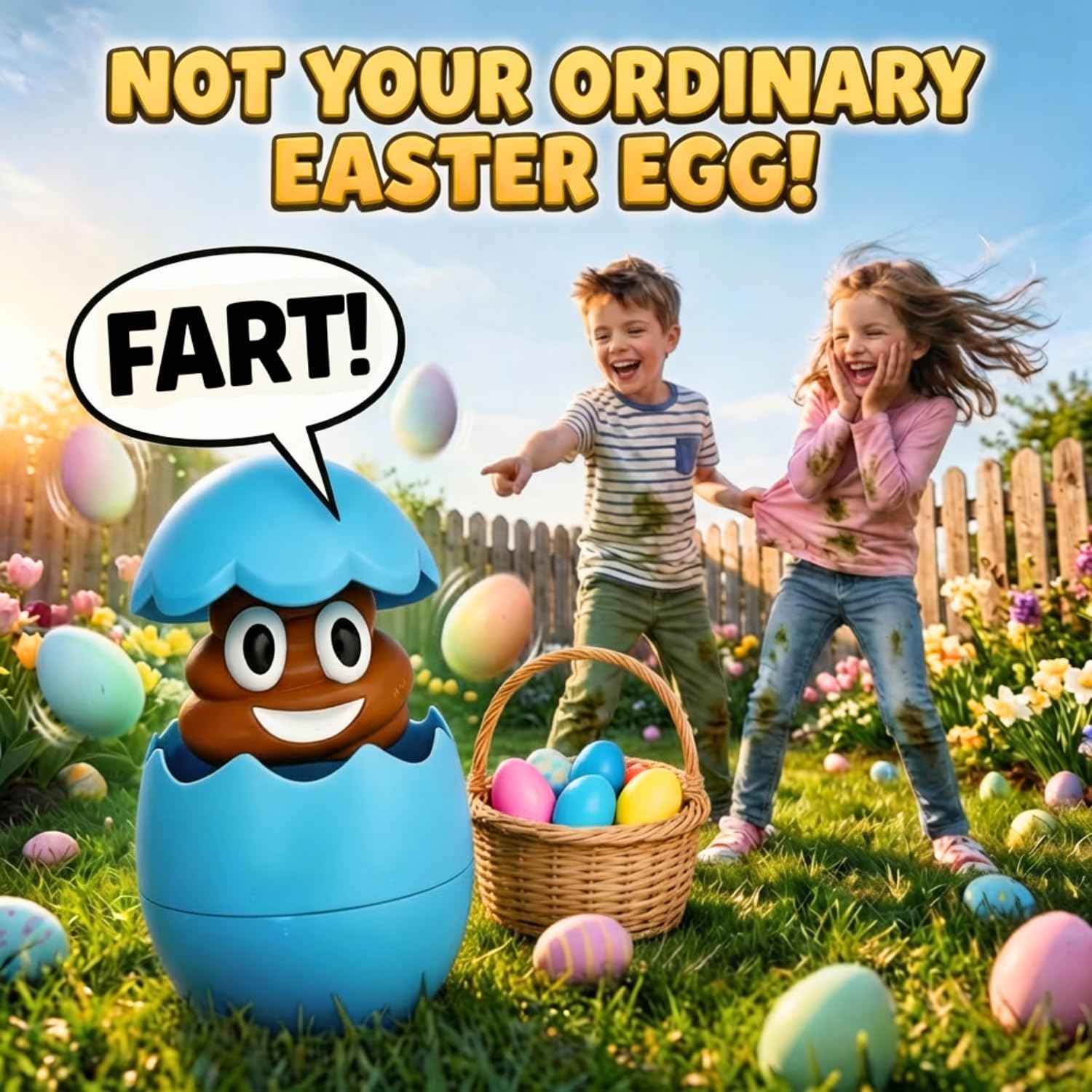 Egg Pops Farting Toy – Pops Up & Farts, Easter Basket Stuffers for Teens & Kids, Interactive Poop Character in Egg Shell, Silly Novelty Gag Gift for Boys & Girls, Easter Toys Essentials