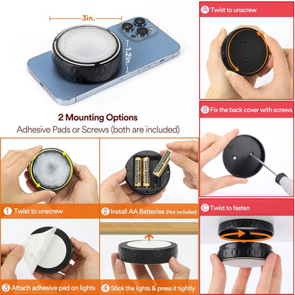 LED_Puck_Lights_with_Remote_Control,_Battery_Operated_Wireless_Closet_Light,_Under_Cabinet_Lighting_Stick_on_Tap_Push_Lights,_Color_Changing_Under_Counter_Light_for_Kitchen,_2_Pack/6_Pack_-_Black/White