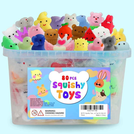 80Pcs Kawaii Squishy Mochi Toy Bulk - Party Favors for Kids Ages 4–8, Fidget Sensory