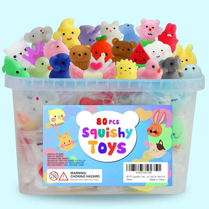 80Pcs Kawaii Squishy Mochi Toy Bulk - Party Favors for Kids Ages 4–8, Fidget Sensory