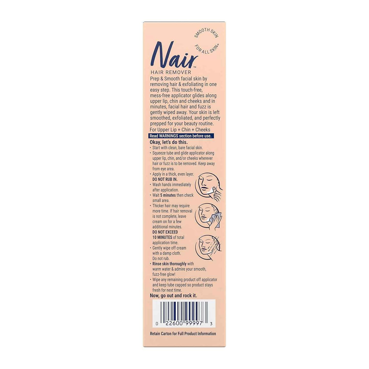 NAIR Prep & Smooth Face Exfoliating Depilatory Cream for Women - Effective Hair Removal for Smooth Skin with Hyaluronic Acid, 1.76 oz