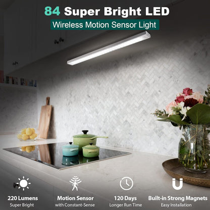 BLS_84_LED_Closet_Lights_-_Battery_Powered,_Super_Bright_Under_Cabinet_Lighting_with_Motion_Sensor,_Wireless,_3200mah_Rechargeable_Battery,_120_Days_Run_Time
