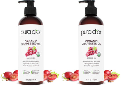 PURA D'OR ORGANIC Fractionated Oil – USDA Certified – MCT Oil – Therapeutic, Hydrating, Lightweight Moisturizer – Hexane Free Carrier Oil For Essential Oils & Massage – Face, Hair & Body