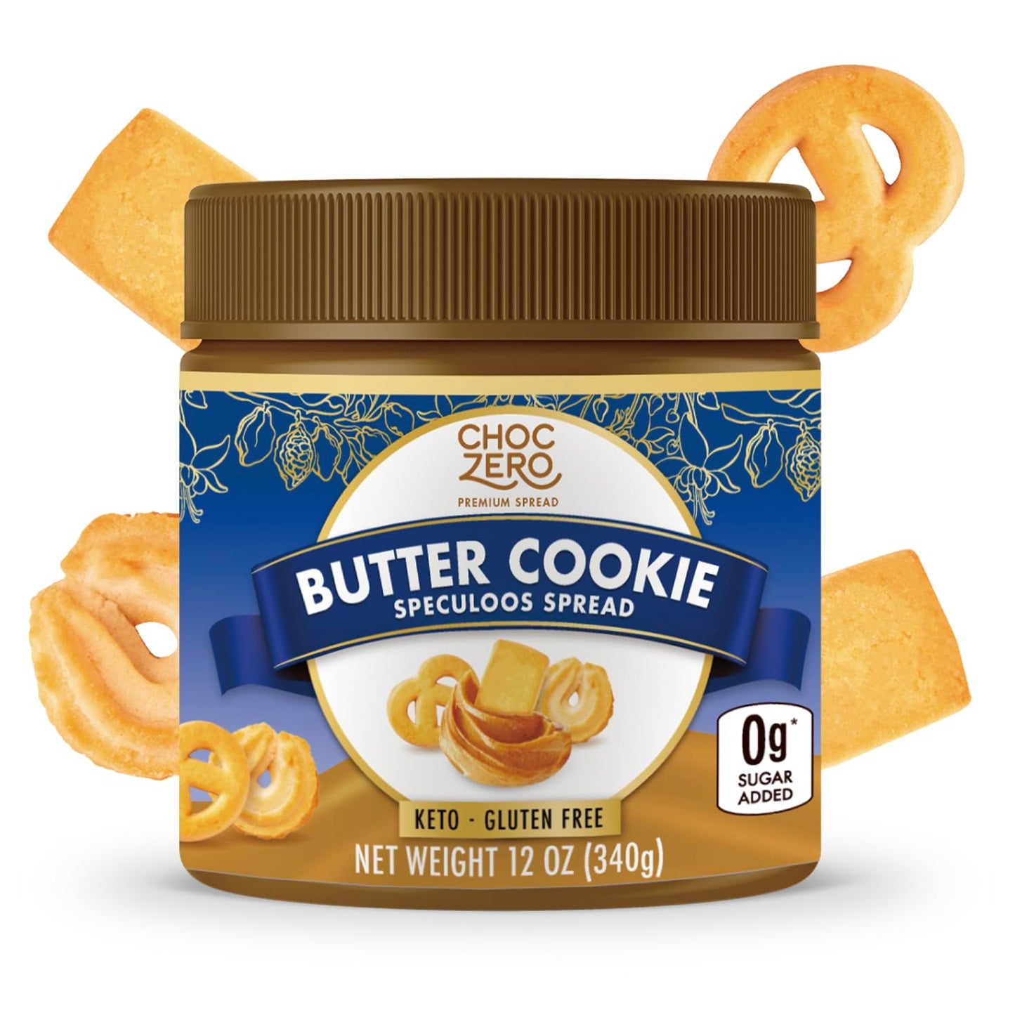 ChocZero Butter Cookie Spread, No Added Sugar, Gluten Free, High Fiber, Keto Friendly, Low Carb, Naturally Sweetened with Monk Fruit, 12 oz Jar
