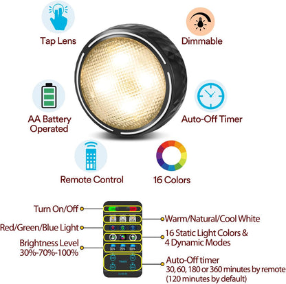 LED_Puck_Lights_with_Remote_Control,_Battery_Operated_Wireless_Closet_Light,_Under_Cabinet_Lighting_Stick_on_Tap_Push_Lights,_Color_Changing_Under_Counter_Light_for_Kitchen,_2_Pack/6_Pack_-_Black/White