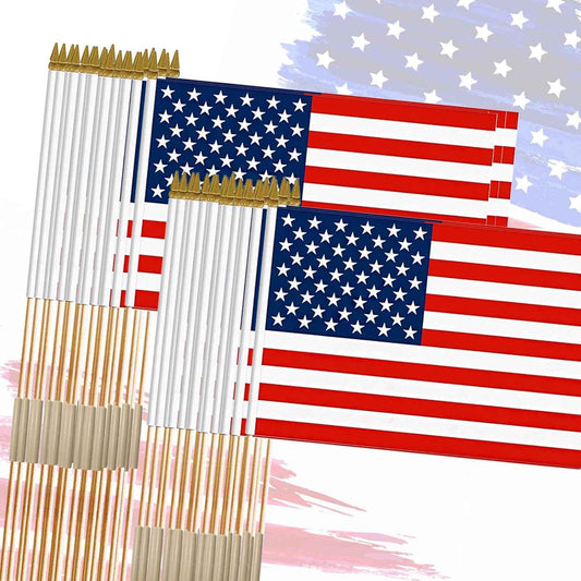 12x18 Inch American Flags on Stick - Patriotic American Flags for Outside, USA Stick Flag Perfect for Independence Day, Memorial Day, 4th of July Decorations