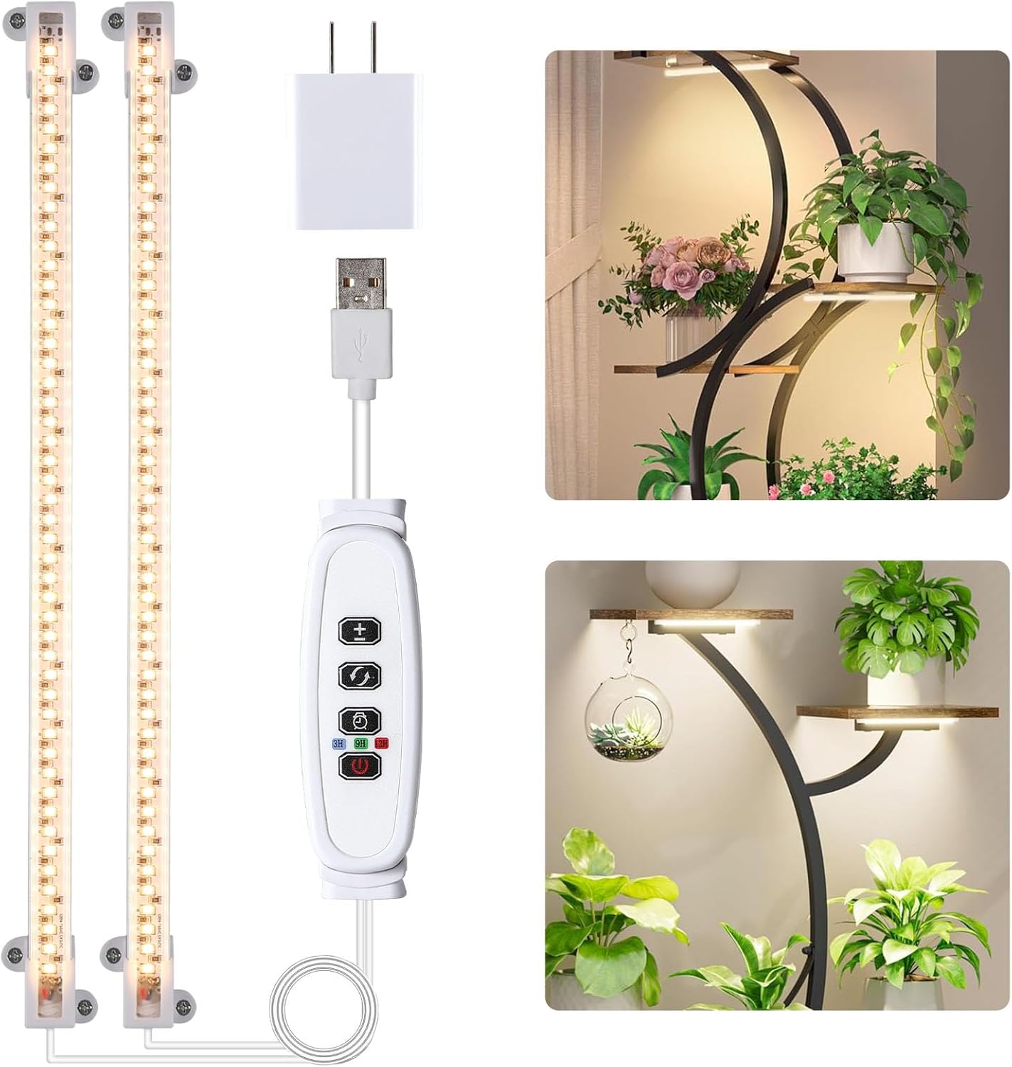 LED_Grow_Light_Strips_for_Indoor_Plants_Full_Spectrum_3500K,_96_LEDs_Plant_Light_Bar_with_3/9/12H_Timer,_10_Dimmable_Levels_for_Seedling_Succulent,_13_Inches_1_Head/2_Head/3_Head/4_Head