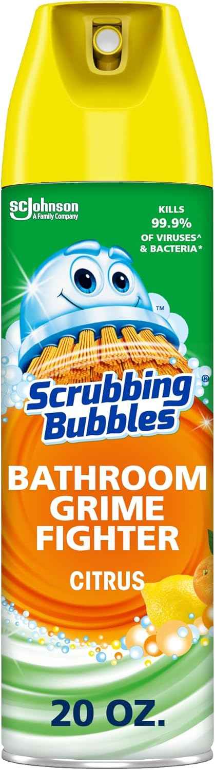 Scrubbing Bubbles Bathroom and Shower Cleaner Aerosol, Foaming Action Bathroom Grime Fighter, Citrus Scent, 20oz