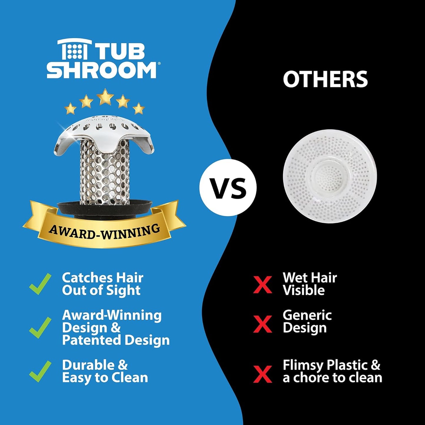 TubShroom_Ultra_Revolutionary_Bath_Tub_Drain_Protector_Hair_Catcher/Strainer/Snare,_Stainless_Steel,_Stainless_Combo