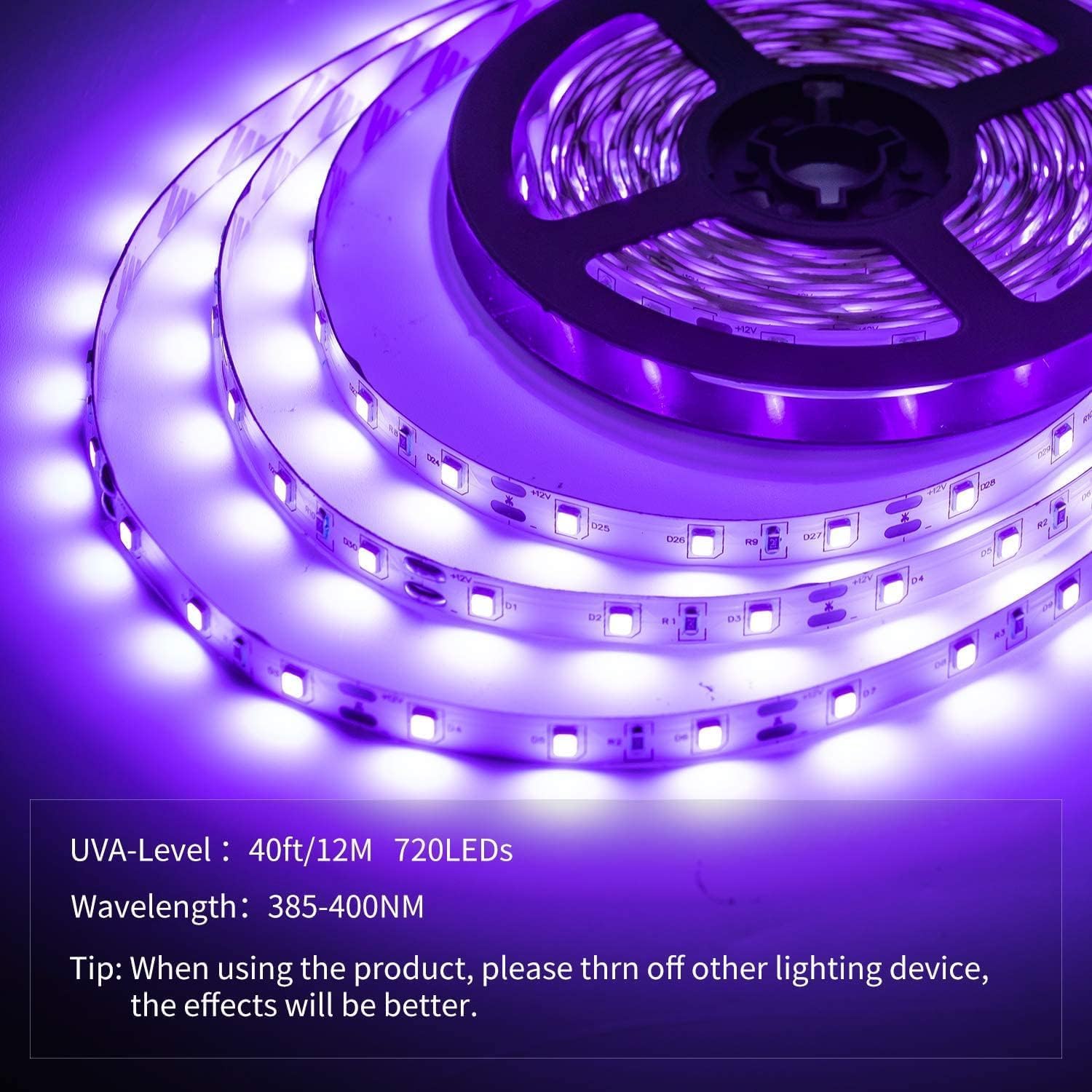 20_ft/40_ft_Led_Black_Light_Strip_Kit,_12V_Flexible_Blacklight_Fixtures,_Non-Waterproof