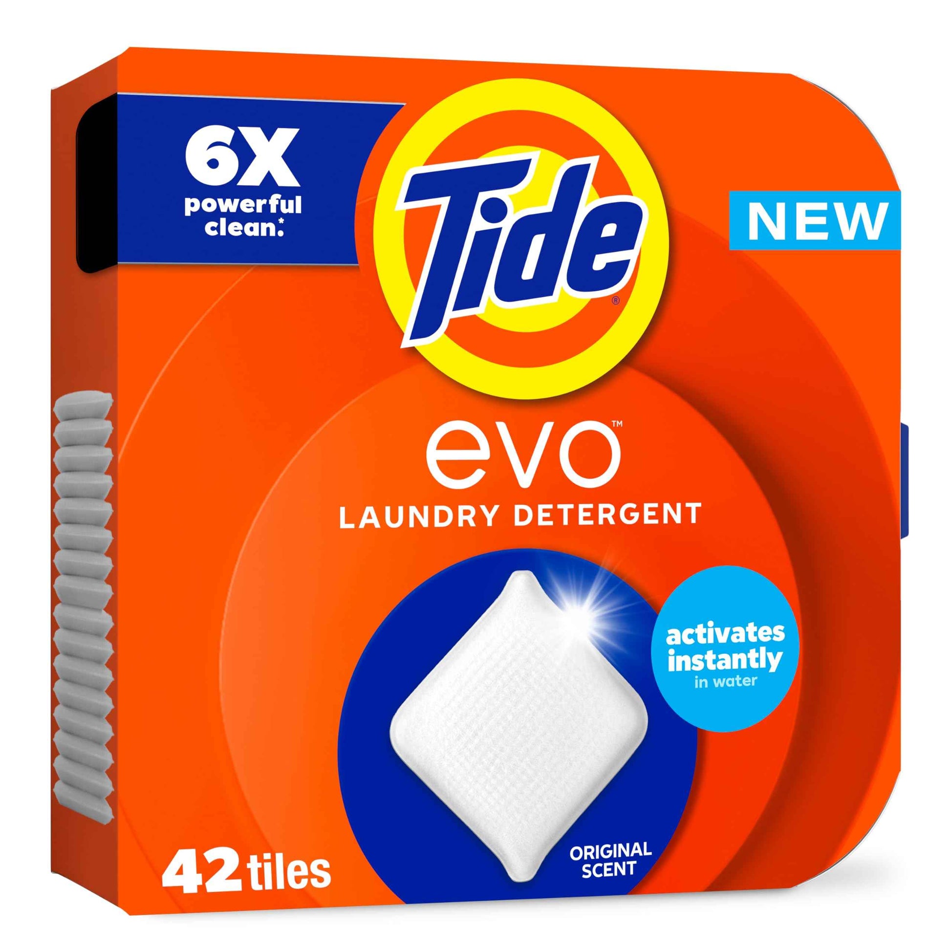 Tide evo Original Scent Laundry Detergent Fiber Tiles Works on 100% of Common Stains Safe for All Machines and Water Conditions Concentrated HE Compatible Clean and Instant Dissolve, 42 Count