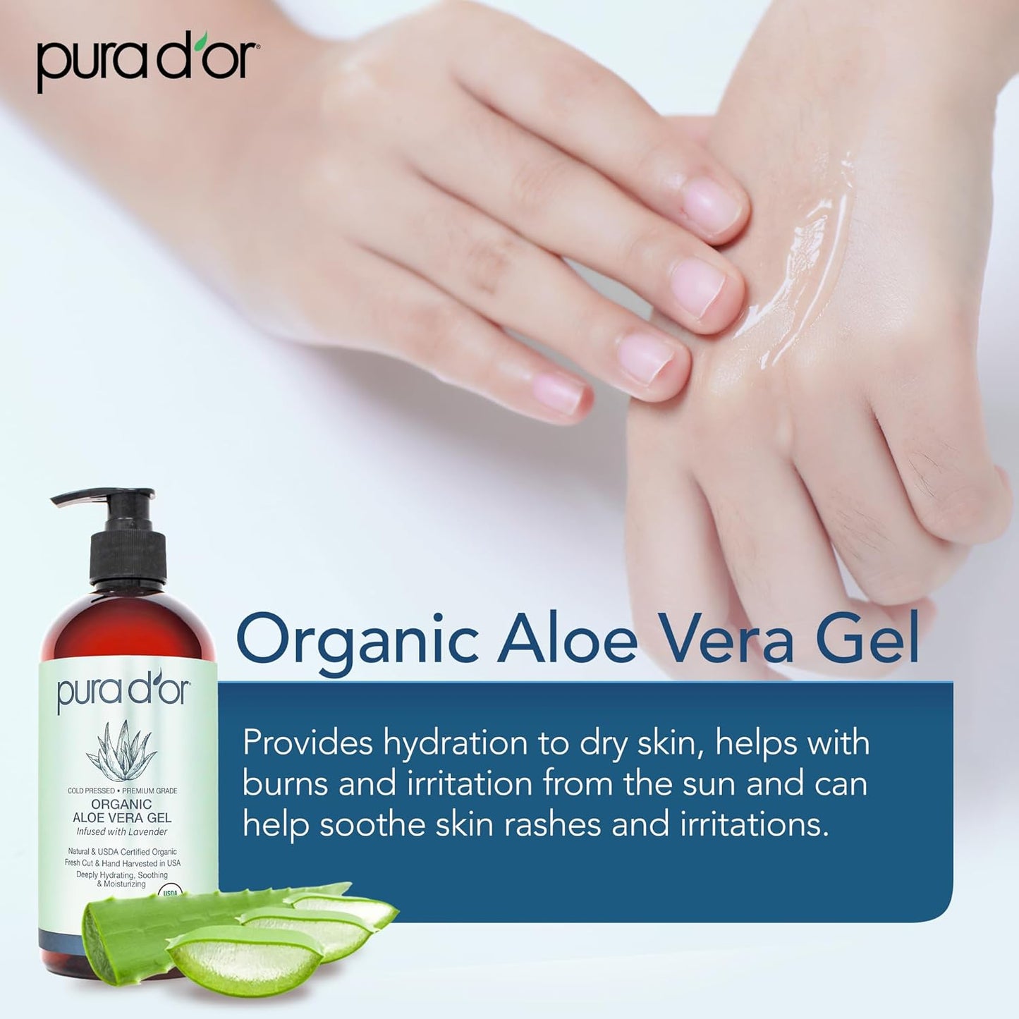 PURA_D'OR_16_Oz_ORGANIC_Aloe_Vera_Gel_-_Lavender_-_All_Natural_-_ZERO_Artificial_Preservatives_-_Deeply_Hydrating_&_Moisturizing_-_Sunburn,_Bug_Bites,_Rashes,_Small_Cuts,_Eczema_Relief_-_Skin_&_Hair