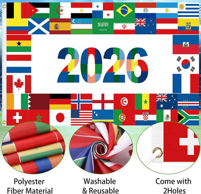 World Cup Flag 2026 International Country Flag&Trophy Showcase Decorations Football Supporters Banner,Soccer Merchandise Accessories,Great Soccer Fans Gifts,59x35in Yard Sign Garden Outdoor Flag
