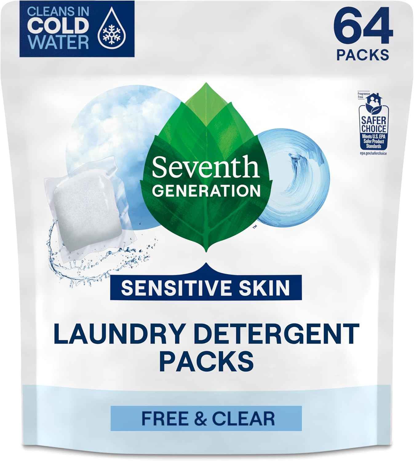 Seventh Generation Laundry Detergent Packs, Made for Sensitive Skin, EPA Safer Choice Certified