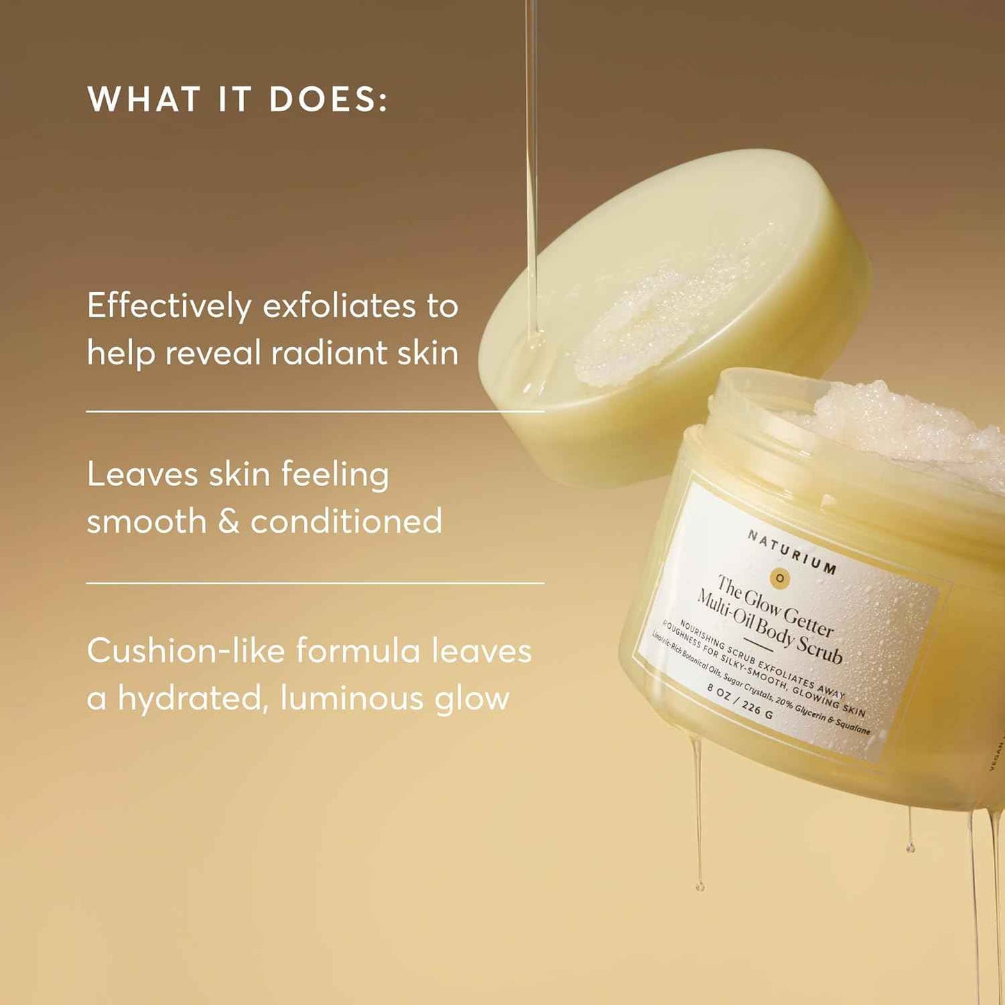Naturium Glow Getter Body Scrub, Exfoliating Sugar Crystals with Linoleic-Rich Oils, Glycerin & Squalane, 226 g / 8 oz