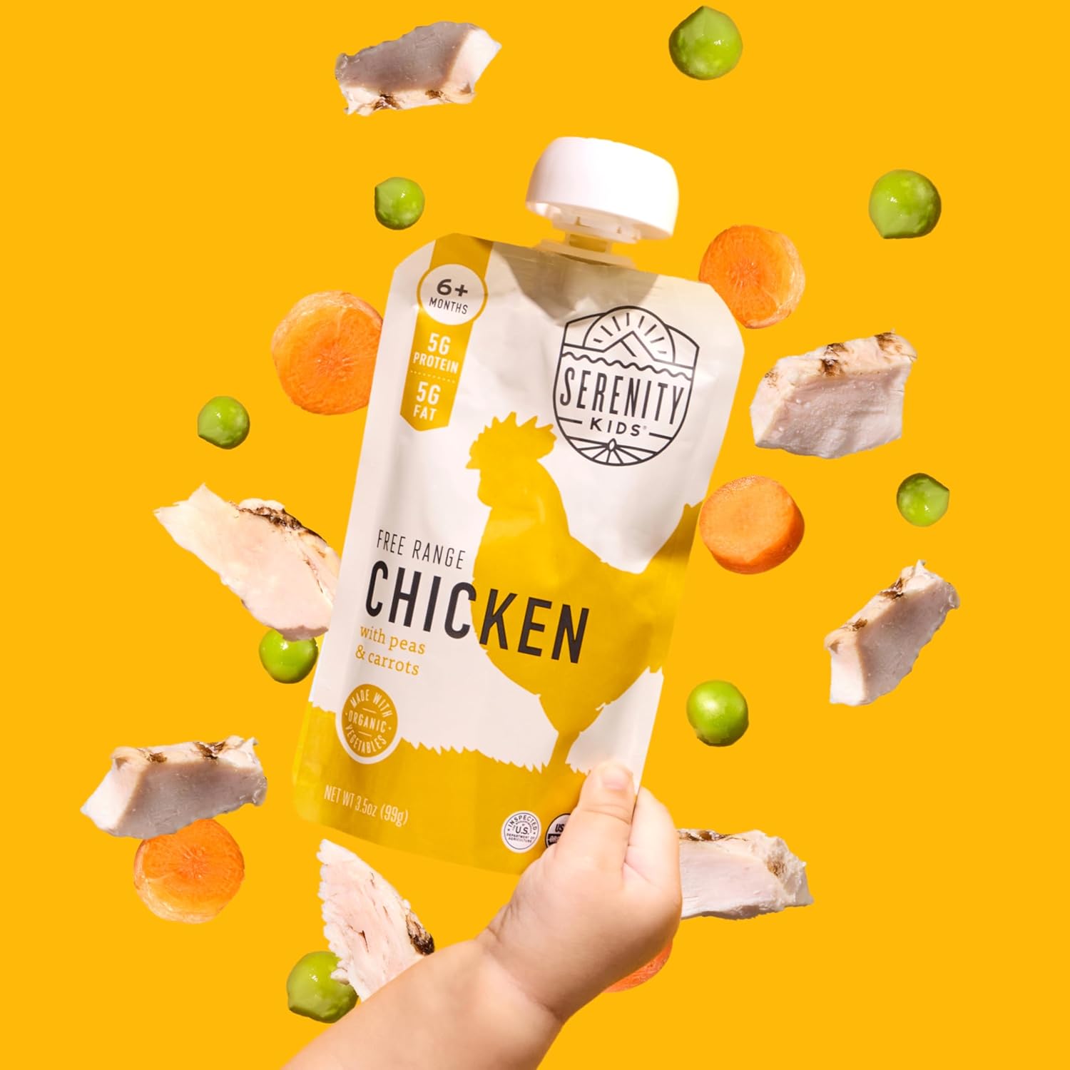 Serenity_Kids_6+_Months_Baby_Food_Pouches_Puree_Made_With_Ethically_Sourced_Meats_&_Organic_Veggies_|_3.5_Ounce_BPA-Free_Pouch_|_Free_Range_Chicken,_Pea,_Carrot_|_1_Count