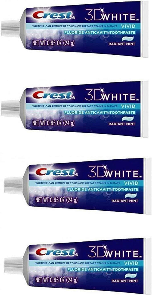 Crest 3D White Vivid Fluoride Anticavity Toothpaste Radiant Mint 0.85 oz Travel Size (Pack of 4)