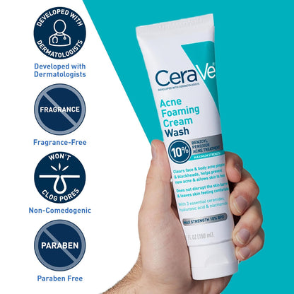 CeraVe_Acne_Foaming_Cream_Wash,_Gentle_Face_and_Body_Cleanser_with_Benzoyl_Peroxide_10%,_Hyaluronic_Acid,_and_Niacinamide,_10%_Benzoyl_Peroxide_Treatment_Clears_Pimples_and_Blackheads_5_Oz
