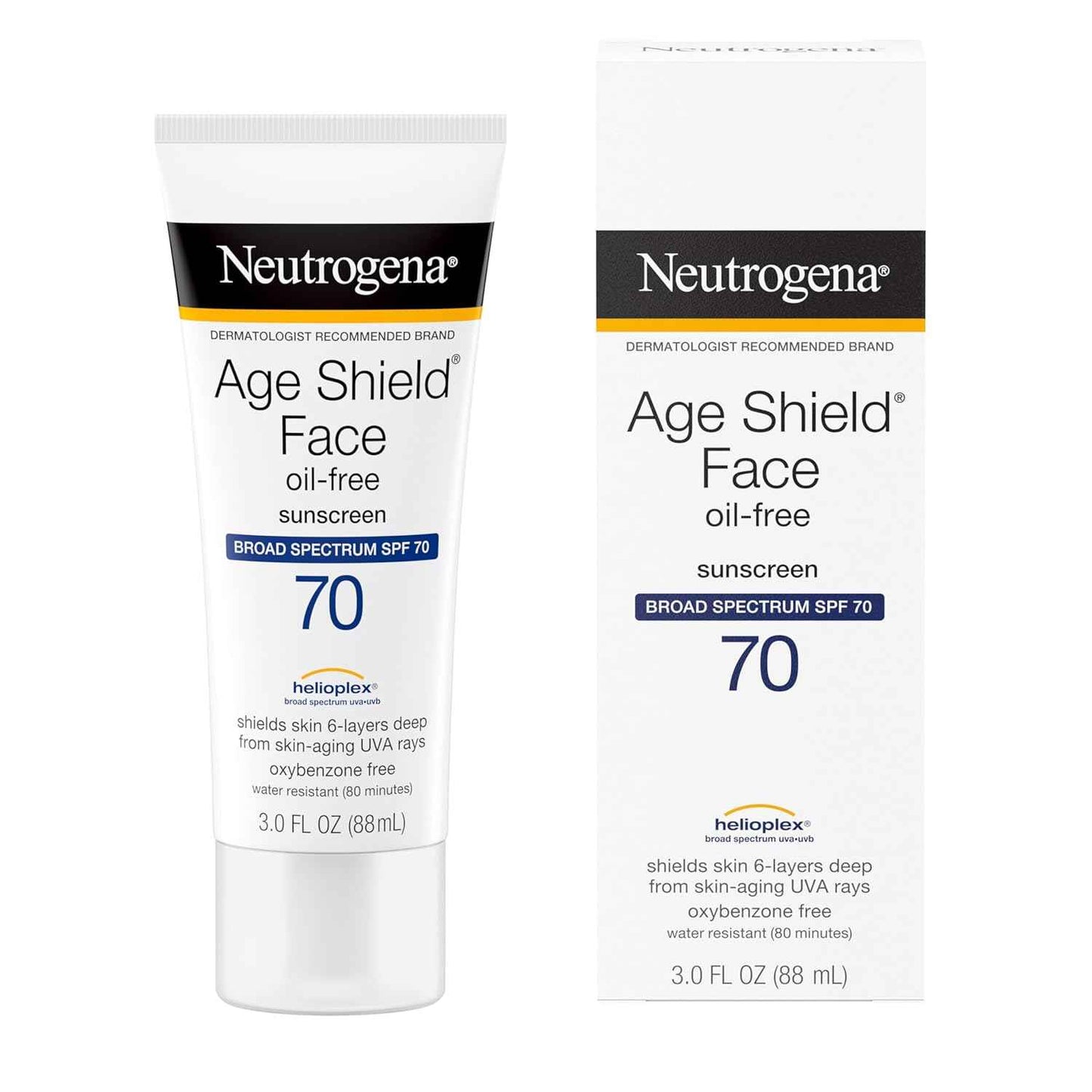 Neutrogena Age Shield Face Oil-Free Sunscreen Lotion with Broad Spectrum SPF 70, Non-Comedogenic Moisturizing Sunscreen to Help Prevent Signs of Aging, PABA-Free, 3 fl. oz.