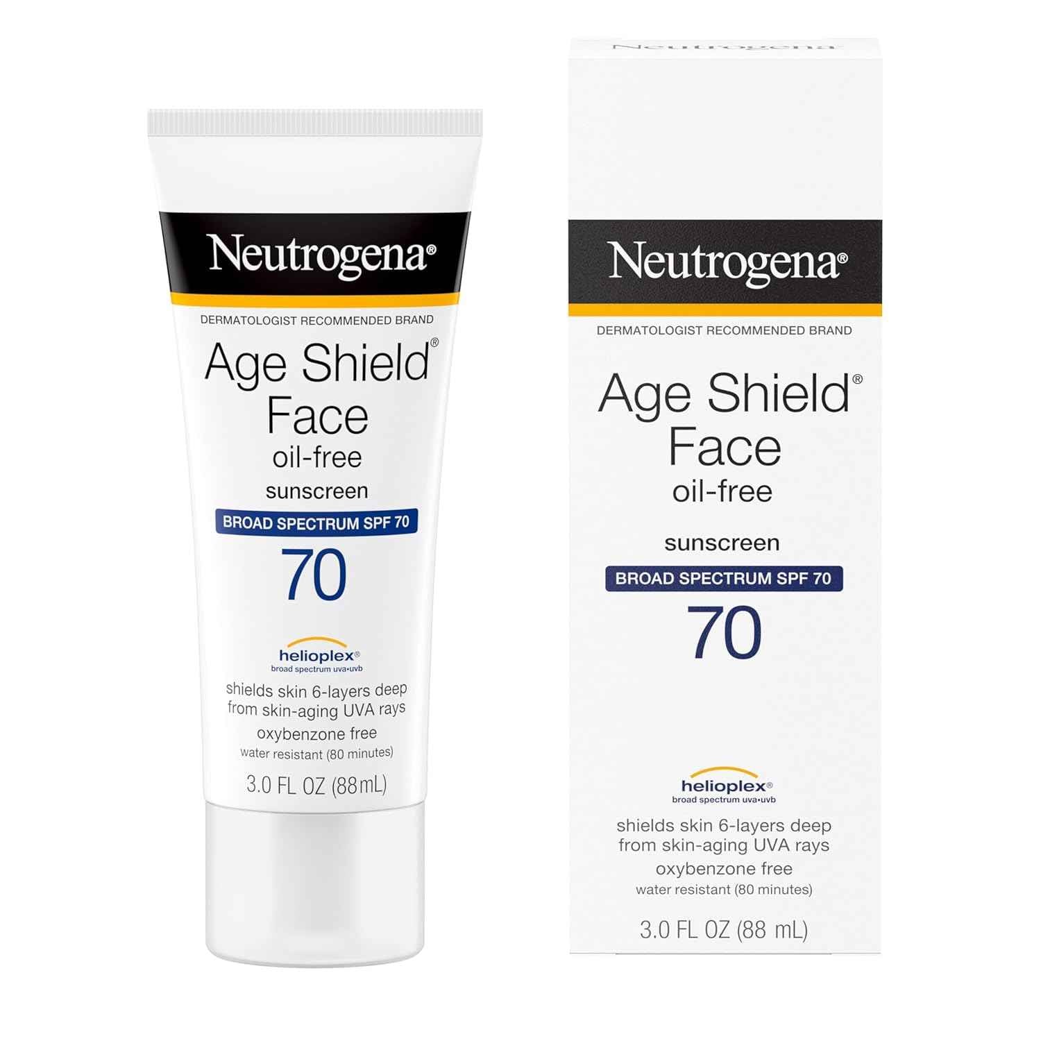 Neutrogena Age Shield Face Oil-Free Sunscreen Lotion with Broad Spectrum SPF 70, Non-Comedogenic Moisturizing Sunscreen to Help Prevent Signs of Aging, PABA-Free, 3 fl. oz.
