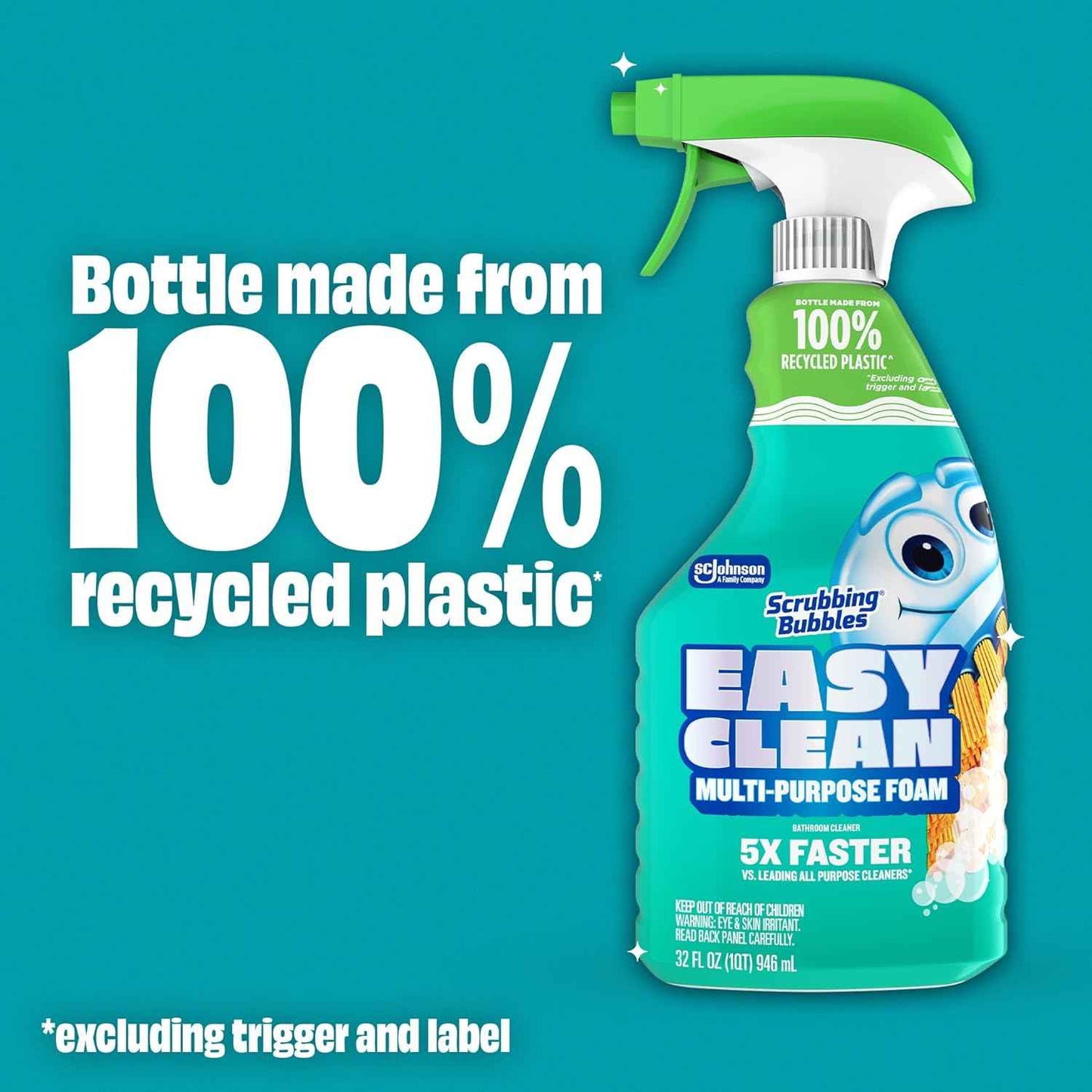 Scrubbing Bubbles Easy Clean Foaming Bleach-Free Bathroom All Purpose Cleaner, Fast-Acting Foam Cleans Limescale, Dirt and Grime on Showers, Sinks, Toilets, Tiles, Counters, & More, 32oz Spray