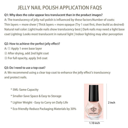 modelones Jelly Nail Polish 6 Colors, Sheer Nude Mini Nail Polish Set Red Pink Brown Quick Dry Spring Summer Fingernail Polish for DIY Nail Art Salon Home Gift for Women Girl