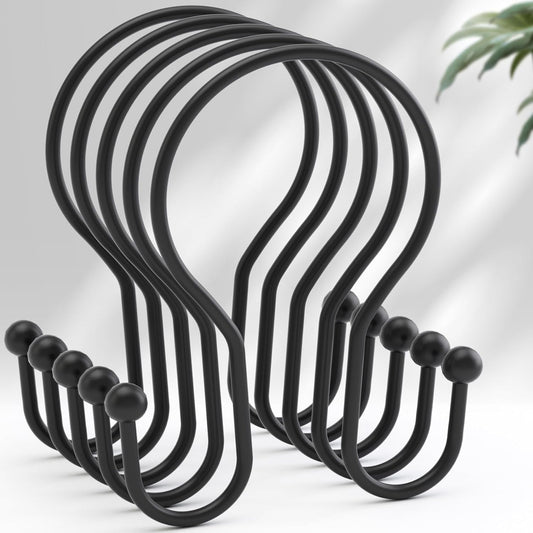 AmazerBath_Shower_Curtain_Hooks_Black_Shower_Curtain_Rings,_Simple_Double_Hook_Shower_Curtain_Hooks_Rust_Proof,_Smooth_Sturdy_Metal_Shower_Hooks_for_Shower_Curtain_Rod,_12_Pcs_Shower_Rod_Hooks
