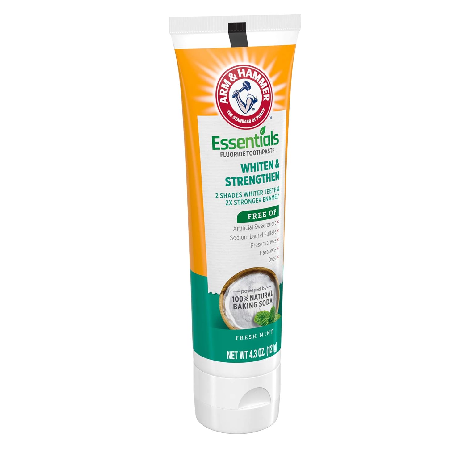 ARM_&_HAMMER_Essentials_Whiten_&_Strengthen_Fluoride_Toothpaste-4_Pack_of_4.3oz_Tubes,_Fresh_Mint-_100%_Natural_Baking_Soda-_Fluoride_Toothpaste