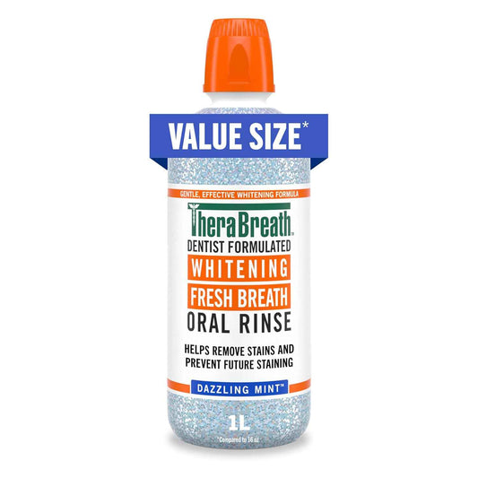 TheraBreath Whitening Mouthwash, Dazzling Mint, Dentist Formulated, 1 Liter