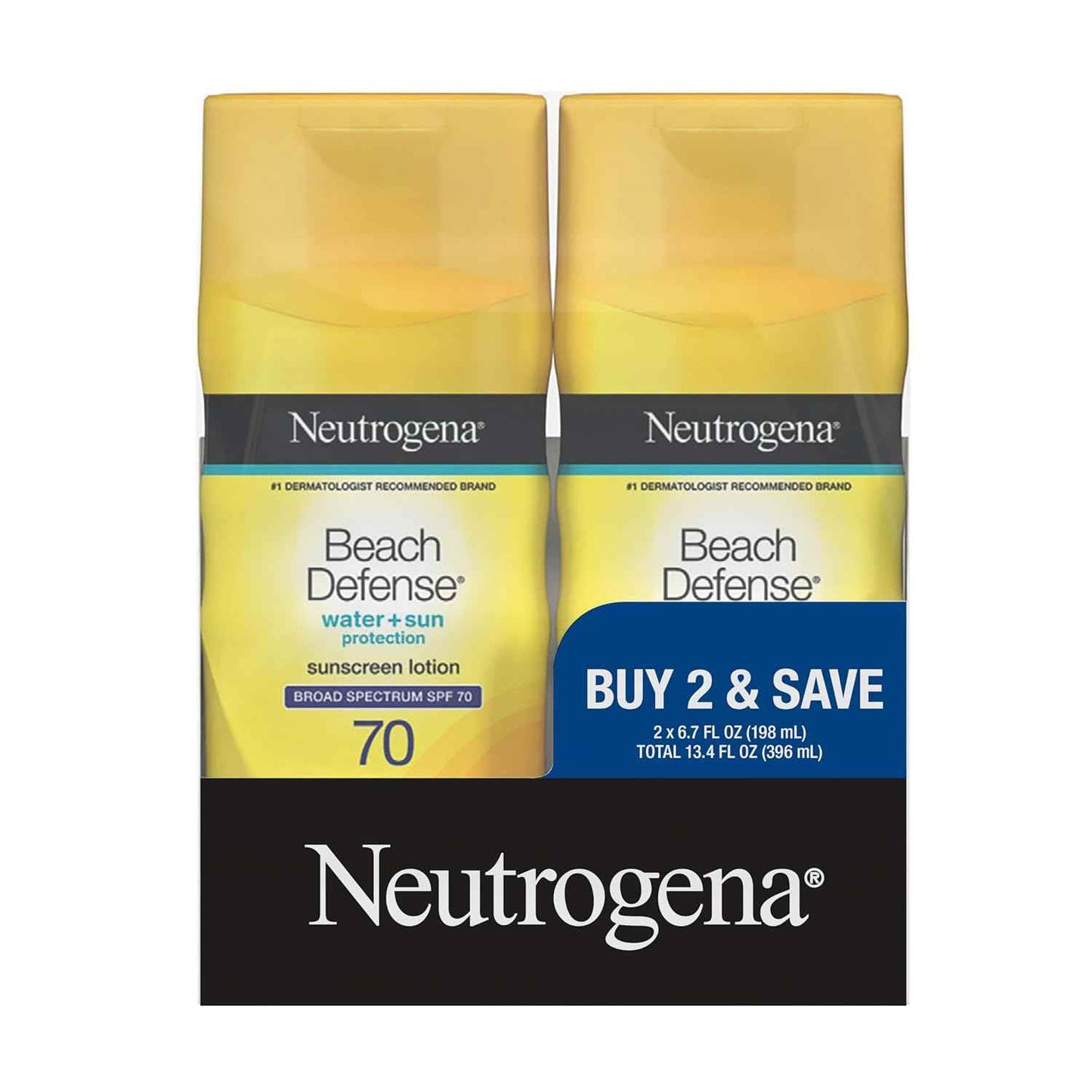 Neutrogena Sunscreen Lotion Beach Defense SPF 70, Face and Body Sunscreen, Hawaii Reef Act 104 Compliant, Octinoxate & Oxybenzone Free, Oil Free, Fast Absorbing Sun Care, 6.7 fl oz, Twin Pack